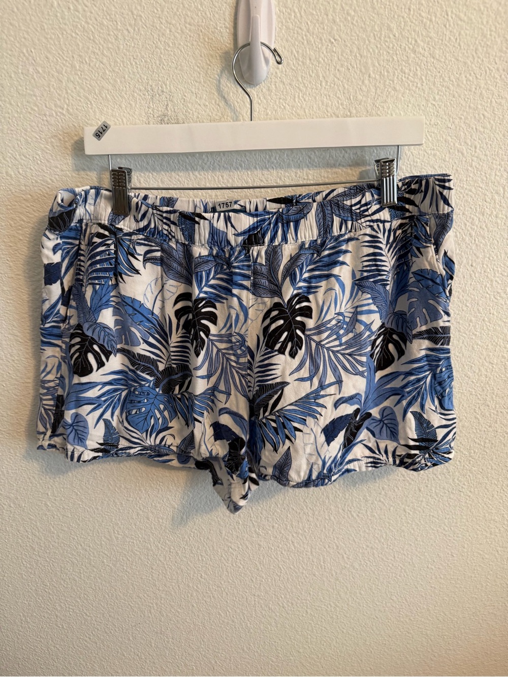 Caribbean Joe Blue and Black Tropical Leaf Athletic Shorts